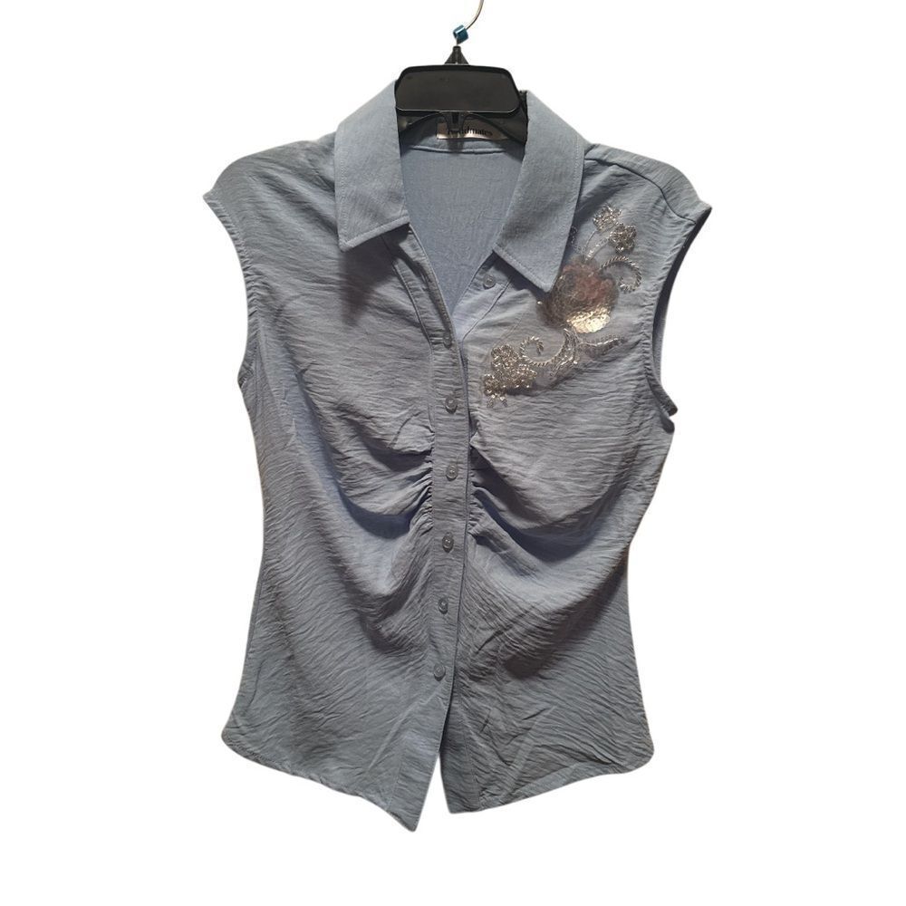 Elegant Blue Buttonup Sleeveless Top